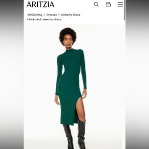 Ribbed Green Mock-Neck Sweater Dress